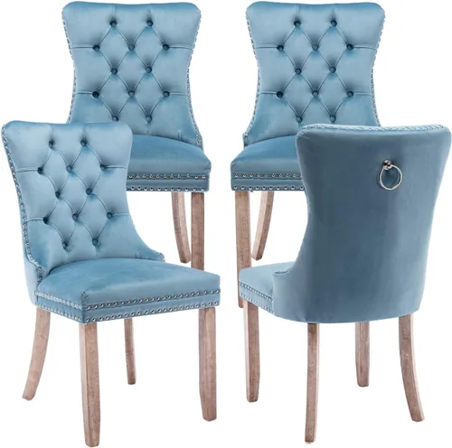Miniatura 19 de Juego de 2 sillas de comedor tapizadas de terciopelo, sillas laterales de cocina de estilo moderno con ribete de cabeza de clavo y patas de madera