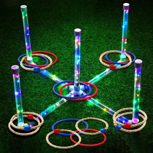 Juegos de patio al aire libre para adultos y niños, juegos de lanzamiento de anillos LED con multicolor, fáciles de configurar y sin necesidad de