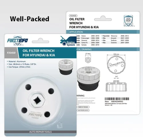 Miniatura 5 de FIRSTINFO F3545D llave de filtro de aceite de 3/8" de 88.8 mm con 15 ranuras, compatible con Hyundai y Kia