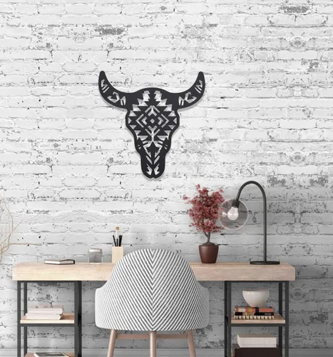 Miniatura 6 de ORIGACH Decoración artística de calavera de vaca occidental de metal negro para colgar en la pared, esculturas de pared de cabeza de toro de metal