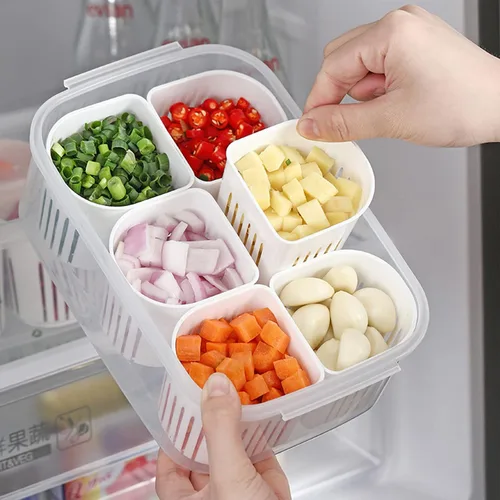 Miniatura 3 de Contenedores de almacenamiento de alimentos con tapas, herméticos, 6 unidades, reutilizables, divididos, organizadores de refrigerador, extraíbles