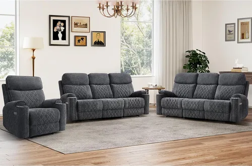 Miniatura 34 de HAOMARKETS Silla reclinable eléctrica para adultos con puerto USB, sofás reclinables eléctricos de tela suave con portavasos de metal, sillas