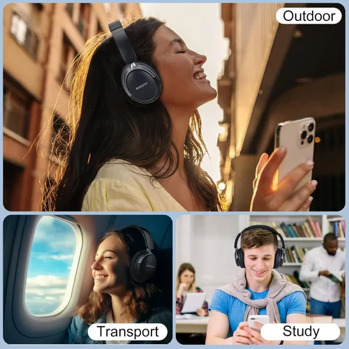 Miniatura 7 de B8 - Audífonos Bluetooth supraaurales, 6 modos de música EQ y 50 horas de reproducción, graves profundos, inalámbricos, con micrófono, plegables