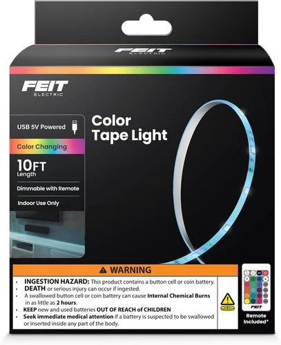 Miniatura 10 de Feit Electric Tira de luz LED para interiores de 5 pies, regulable, 0.1 pulgadas de ancho, persecución multicolor, alimentada por USB, patrones