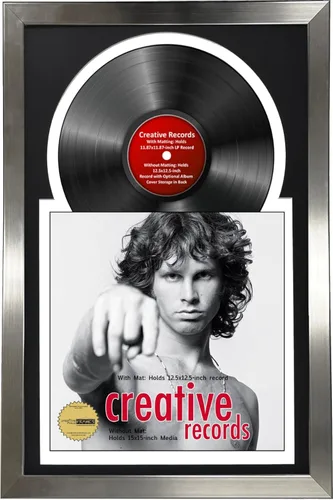 Creative Picture Frames Marco para discos de Jukebox de 16 x 24 pulgadas con acabado de acero inoxidable de 12 pulgadas con doble paspartú blanco y