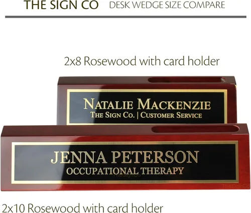Miniatura 3 de Cuña de nombre personalizada para escritorio de negocios, placa de nombre de oficina para escritorio, palisandro con tarjetero, grabado gratuito