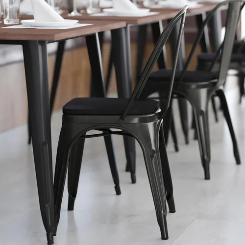 Miniatura 6 de BizChair Silla apilable comercial para interiores y exteriores con asiento de poliestireno, marco de metal dorado envejecido, asiento de poliresina
