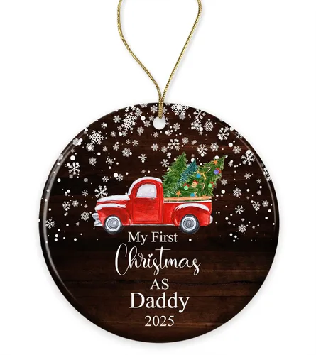 Yanashop88 Adorno de My First Christmas As Daddy 2021 – Nuevo 2021 – Regalos para decoración redonda de cerámica de un lado, ornamento