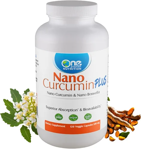 One Planet Nutrition Nano Curcumina Plus 500 mg Cápsulas Vegetales (120 porciones), Nano Curcumina con Boswellia para una alta absorción, apoya la