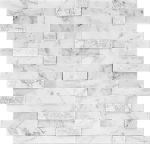 Mosaico de piedra real natural, 5 hojas de azulejos de pared de piedra escalonada en 3D, azulejos decorativos resistentes sin lechada para