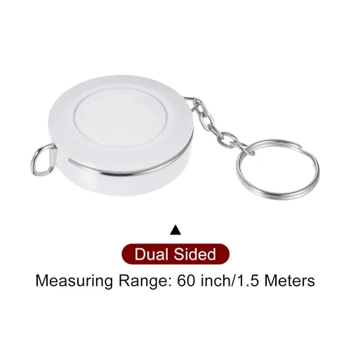 Miniatura 3 de HARFINGTON Cinta métrica retráctil de 4.9 ft/60 pulgadas, tamaño de bolsillo con llavero para cuerpo, tela, costura y manualidades, color blanco