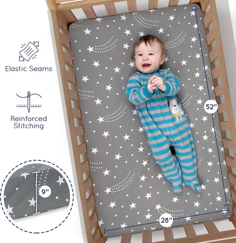 Miniatura 4 de GROW WILD - Juego de sábanas bajeras unisex para cuna (paquete de 3) – Sábanas de algodón de punto jersey para cuna para niños o niñas, juego