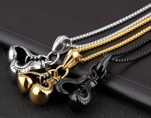 Miniatura 3 de Hamoery Collar con colgante de cadena de guantes de boxeo de acero inoxidable punk para hombre