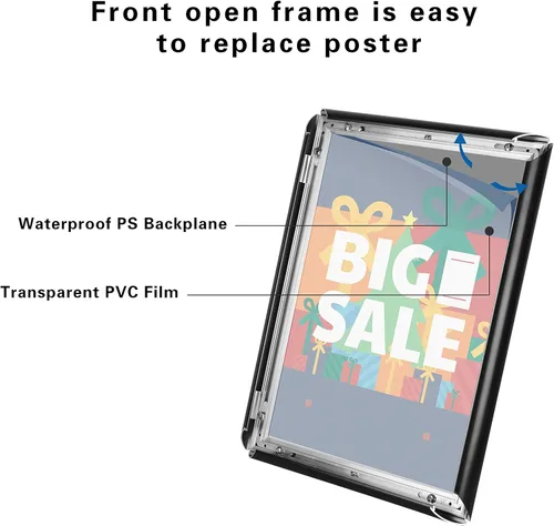 Miniatura 5 de Soporte de letrero de pie de pedestal de 11 x 17 pulgadas, soporte ajustable de aluminio para cartel con marco abierto para aviso/póster/anuncio