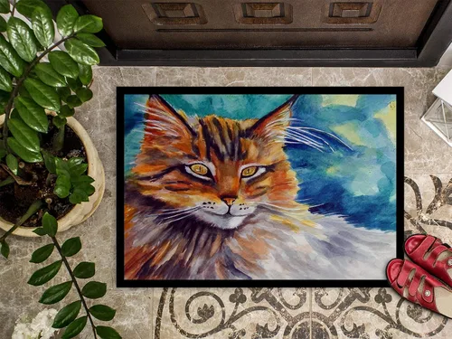 Miniatura 3 de Caroline's Treasures 7421JMAT - Tapete Maine Coon Cat Watching You de 24 x 36 pulgadas, para interiores y exteriores, para entrada, antideslizante