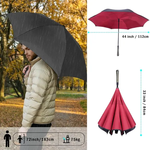 Miniatura 5 de LFLFWY Inverted Reverse Upside Down Umbrella - 49 inch AutoManual Open Large Double Canopy Design Windproof Stick Umbrellas rain Waterproof Golf