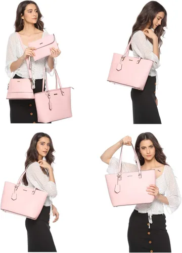 Miniatura 191 de Juego de 4 bolsas modernos para mujer de cuero sintético: bolso tote, bolso de hombro, bolso de mano y cartera.