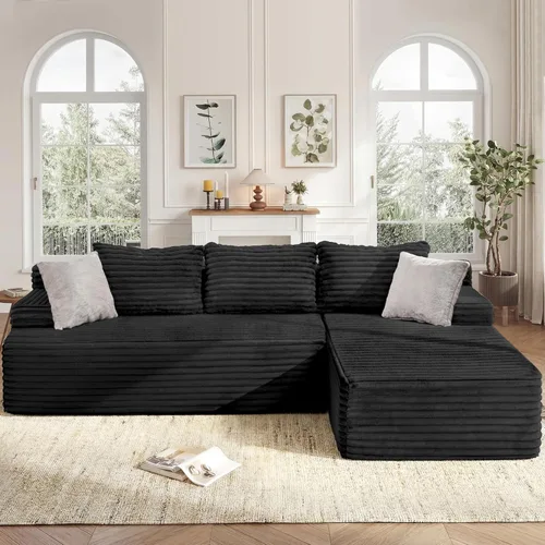 Miniatura 12 de Seccional modular: asiento de nube en forma de L con espuma viscoelástica, muebles de sala de estar convertibles de 3 asientos, diván de gran Negro