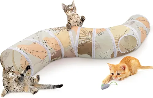 Miniatura 20 de Glittme Túnel para gatos, túneles para gatos de interior, cueva de gatos en forma de S con juguetes para gatos, tubos plegables para gatos y túneles