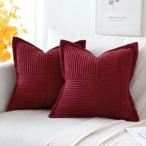 Miniatura 3 de OTOSTAR Juego de 2 fundas de almohada de pana con empalme, súper suaves, estilo bohemio, a rayas, decorativas, con textura, para sofá, cama, sala