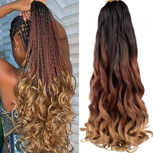 Miniatura 61 de COOKOO 9 paquetes de cabello rizado francés trenzado de 18 pulgadas, suave y flexible, cabello trenzado de alta calidad, rizos franceses, extensión