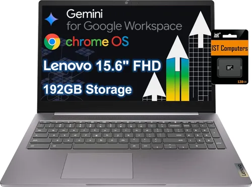 Lenovo Chromebook 15 (15.6 pulgadas FHD, 4 GB de RAM, 192 GB de almacenamiento (64 GB eMMC + tarjeta SD de 128 GB) almacenamiento en la nube de 2