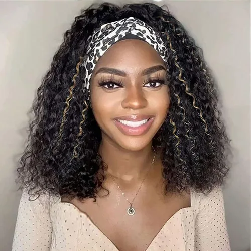 Miniatura 26 de Punmasa Peluca de cabello humano con diadema de onda profunda 99J de cabello humano para mujer, sin pegamento, sin encaje frontal, hecha a máquina
