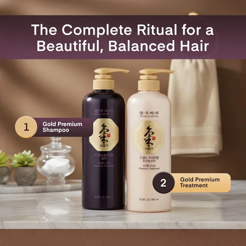 Miniatura 8 de Daeng Gi Meo Ri - Champú Ki Gold Premium+Set de Tratamiento, Humedad efectiva para secar y cabello áspero, sin color artificial, 26.4 fl oz cada uno