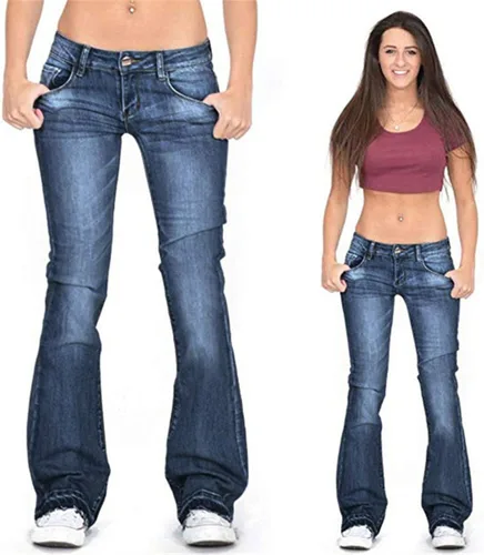 Miniatura 5 de Andongnywell - Pantalones vaqueros elásticos de cintura media para mujer con pierna ancha acampanada