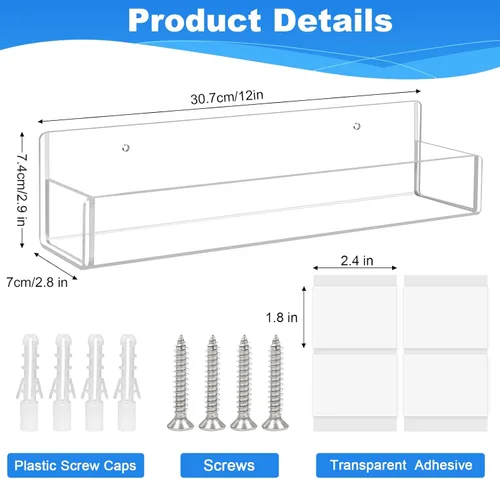 Miniatura 3 de Estante acrílico para especias de montaje en pared, 12 pulgadas, soporte transparente para almacenamiento de especias, paquete de 4 organizadores