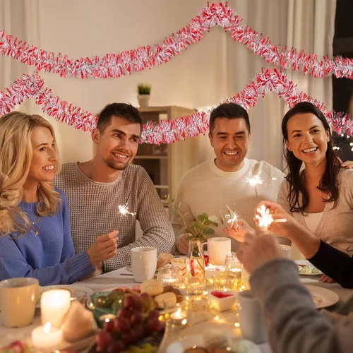 Miniatura 5 de Guirnalda de oropel de Navidad de 50 pies, guirnalda metálica para decoración de árbol de Navidad, boda, cumpleaños, Año Nuevo, adornos colgantes