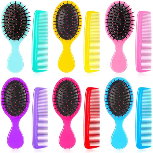 Miniatura 9 de Paquete de 12 peines de cepillo para cabello pequeño y húmedo, 6 mini cepillos desenredantes, cepillo desenredante para el cabello de viaje, 6 Negro