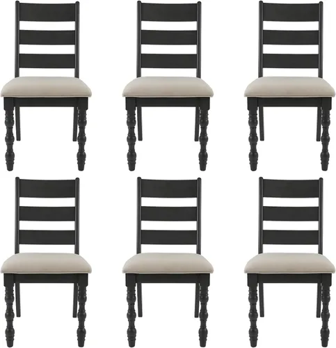 Miniatura 9 de Kmax Juego de 2 sillas de comedor de granja, silla de cocina rústica tapizada con respaldo de escalera, silla de madera marrón oscuro con patas