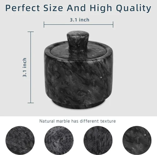 Miniatura 6 de Salero de Mármol con Tapa, Cuencos de Sal y Pimienta Caja Recipiente, Frasco de Sal con Tapa para Cocina y Baño (Negro)