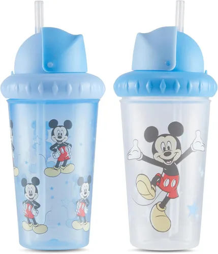 Miniatura 13 de Disney Vasos para sorber para niños y niñas Paquete de dos vasos para sorber de 10 onzas con popote y tapa, botella de agua de viaje azul duradera