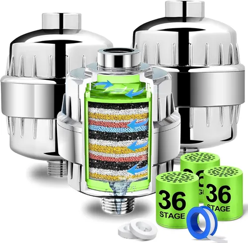 Miniatura 12 de Juego de cabezal de ducha filtrado de lujo de alto rendimiento - 36 etapas de filtro avanzado para la ducha y agua dura, elimina el cloro para agua