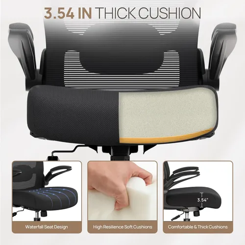 Miniatura 3 de Mimoglad Silla de oficina ergonómica – Silla de escritorio con reposabrazos abatibles y reclinable de 135°, soporte lumbar ajustable – Silla