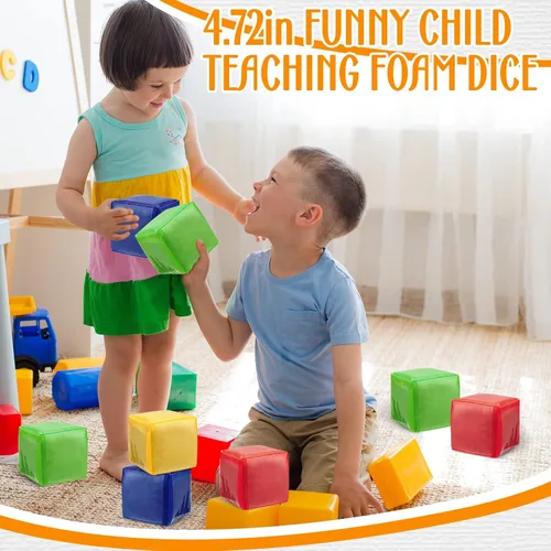 Miniatura 4 de 4 piezas de dados grandes de espuma con bolsillos, para hacer tú mismo, educación, jugar, cubos de dados suaves, aprendizaje y enseñanza, bloques