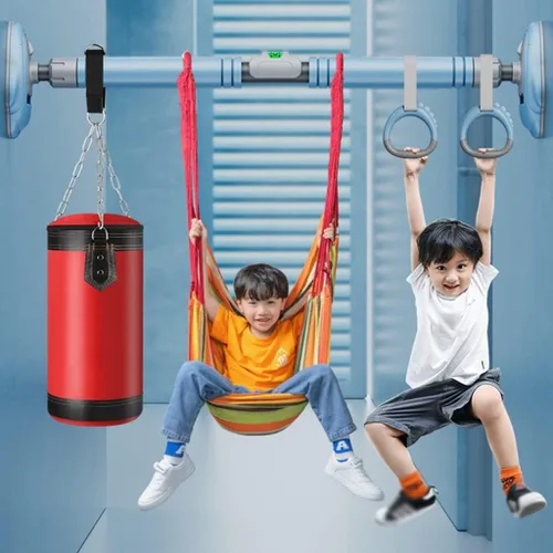 Miniatura 4 de Barra de dominadas con marco de puerta de barra para barbilla arriba, barra horizontal de fitness para niños, adolescentes y adultos, segura y Azul