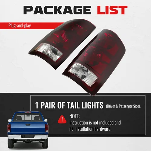Miniatura 6 de ECOTRIC Par de luces traseras compatibles con Dodge Ram 1500 2002-2006/Ram 2500 3500 2003-2006 Luz de señal de giro de luz trasera de repuesto