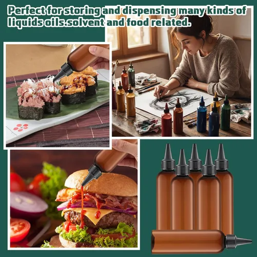 Miniatura 5 de Tanlade 200 botellas de plástico de 2 onzas para exprimir a granel Boston dispensadoras de aceite vacías para el cabello con tapa para aceites