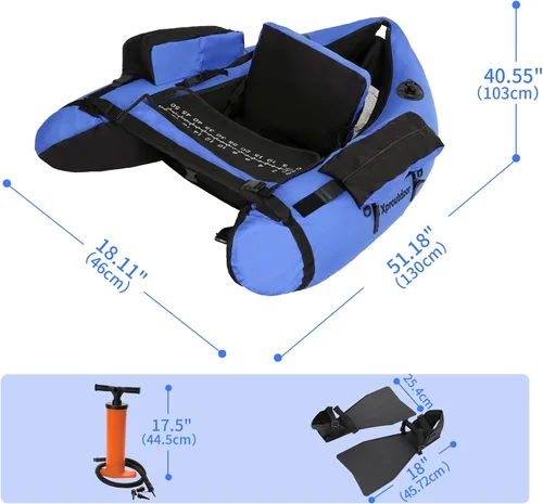 Miniatura 2 de Tubo de flotador de pesca con correas ajustables para mochila, bolsillos de almacenamiento, regla de pescado, barco de pesca con mosca con bomba