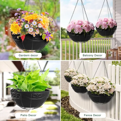 Miniatura 5 de Bolsas de cultivo de plantas de tela no tejida, cesta de repuesto para ventana con forro de coco, macetas de montaje en pared y cubierta, cesta