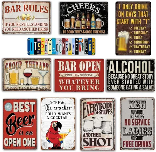 Letreros divertidos de bar, letreros de metal vintage para decoración de bares del hogar, decoración de pared de garaje y pub