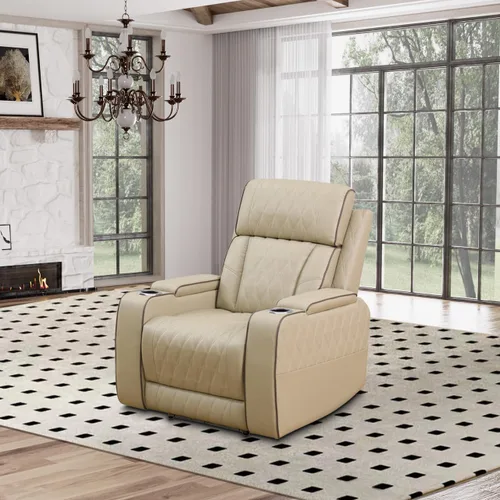 Miniatura 10 de Sofá reclinable eléctrico, sillón reclinable de cuero con LED/almacenamiento, sillón reclinable de cine en casa de 3 plazas, sofá de cuero negro