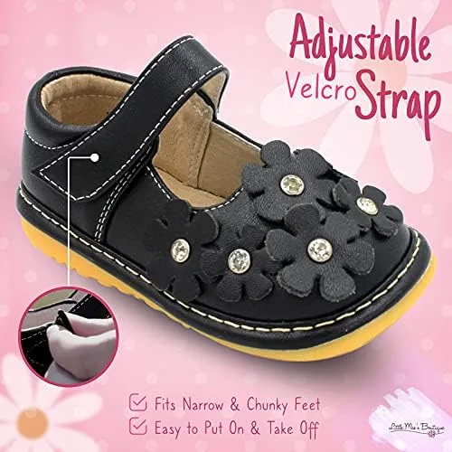 Miniatura 4 de Little Mae's Boutique Mary Jane - Zapatos chirriantes para niñas pequeñas, ideales para caminar con chirriador extraíble y correa ajustable, zapatos