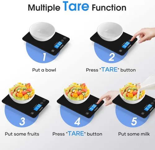 Miniatura 8 de KOIOS Báscula de alimentos, báscula digital de cocina de 33 libras/15 kg, peso en gramos y onzas para cocinar y hornear, graduación precisa de 1