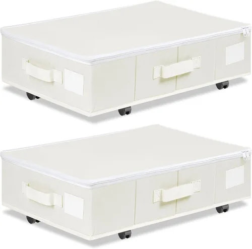 Vincona Almacenamiento debajo de la cama con ruedas, contenedores de almacenamiento enrollables debajo de la cama con soportes para etiquetas para