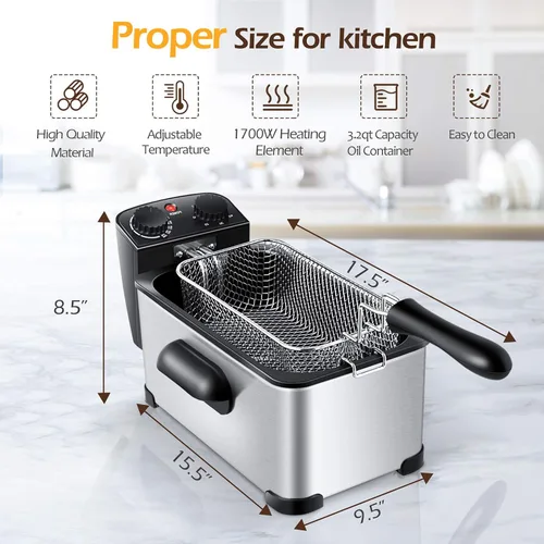 Miniatura 6 de ARLIME Freidora con canasta, freidora eléctrica de 3.2 cuartos de galón con temperatura y temporizador ajustables, recipiente de aceite extraíble