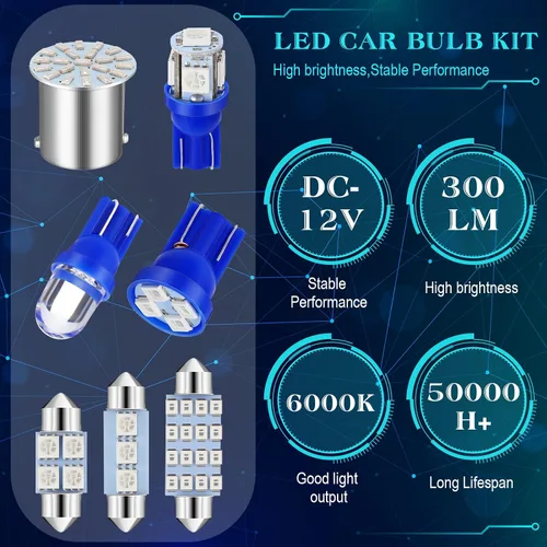 Miniatura 2 de Frienda Kit de bombillas LED para coche, 70 piezas, luz interior, luz de matrícula, azul